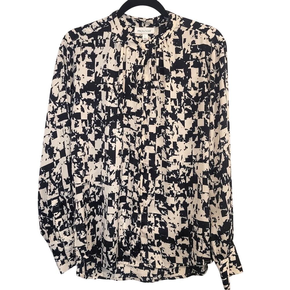 Prologue Womens Dressy Top Black White Blue Size L